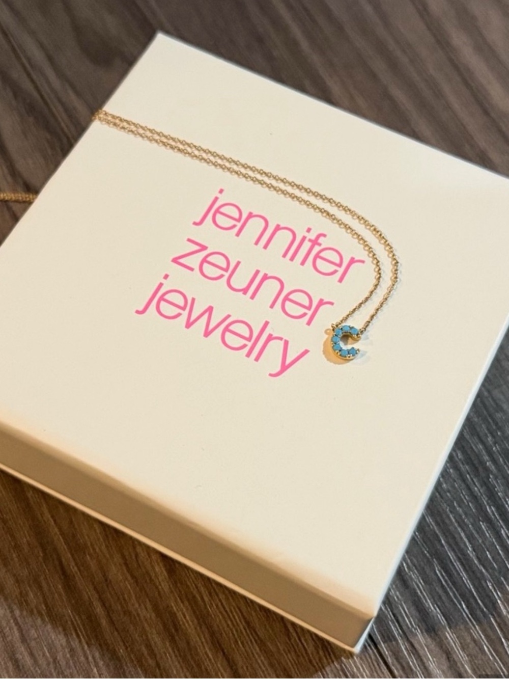 Jennifer Zeuner Gold C initial Necklace with Turquoise Stones